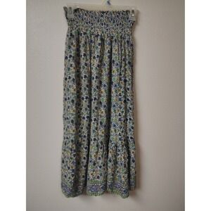 Ava Christine Floral Smocked Maxi Skirt Blue Yellow Green Boho Tiered Small NWT